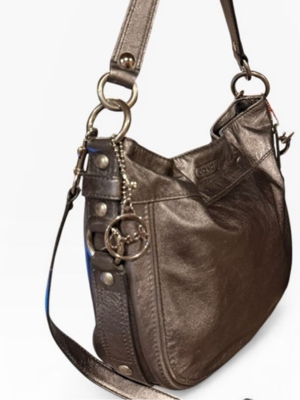 Coach Silver Metallic Leather Hobo Bag F14707 - Picture 7 of 16
